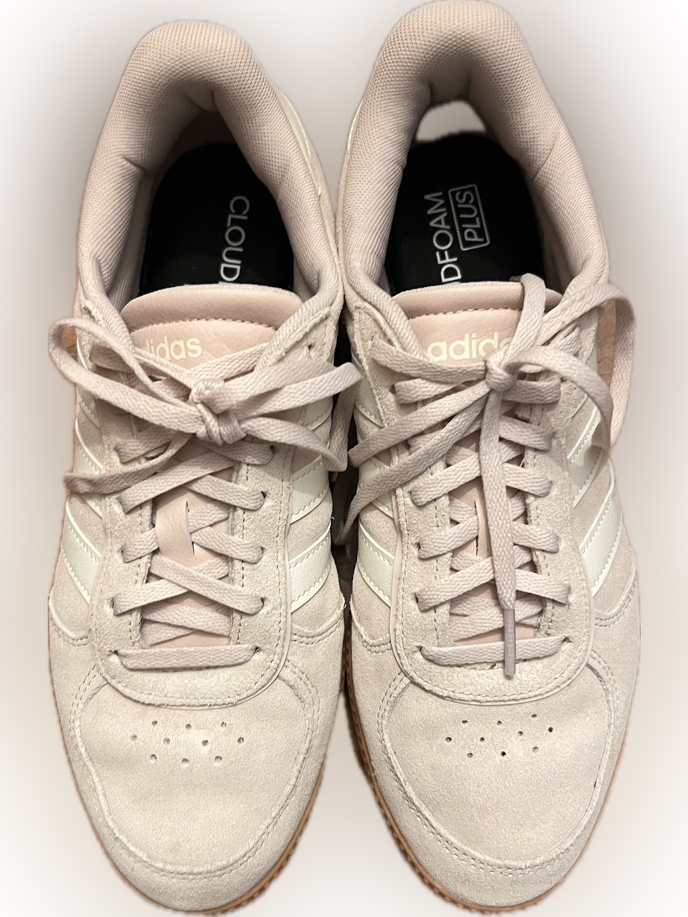 adidas Women Cloudfoam Plus Pale Pink Suede Sneakers